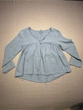 aerie Light Blue Ruffled V-Neck Peasant Blouse